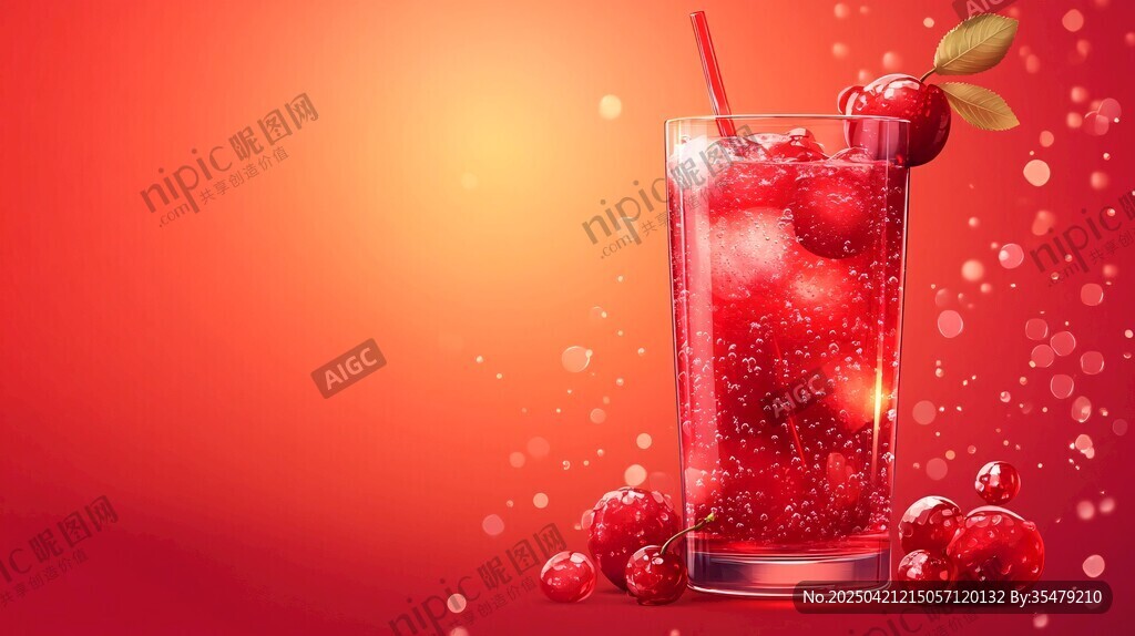 紅色蔓越莓氣泡飲品特寫