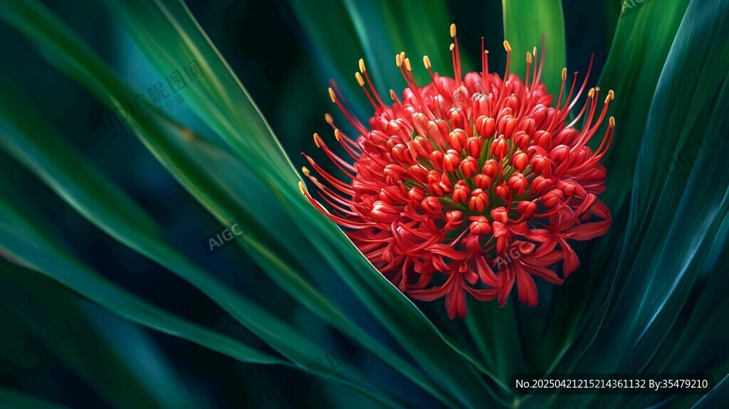 嬌艷紅花朵綻于綠叢間