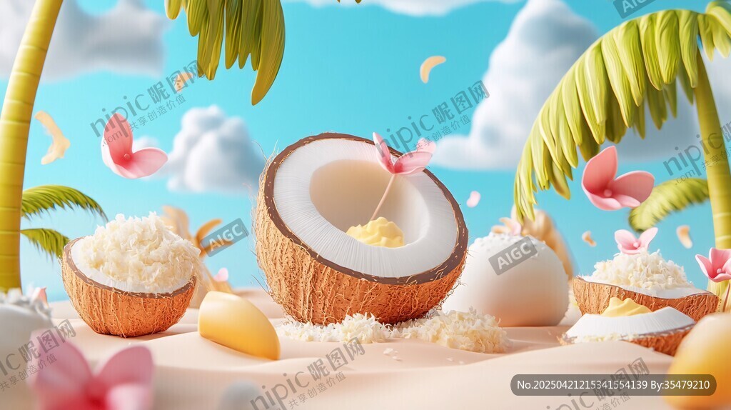椰香海島美味甜品場景