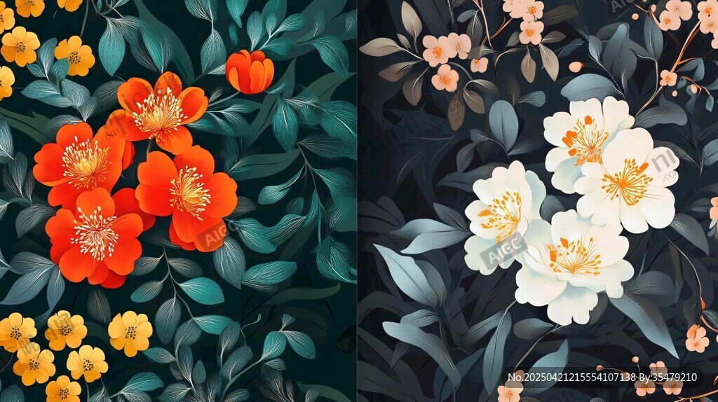 雙色花卉圖案 艷麗與素雅