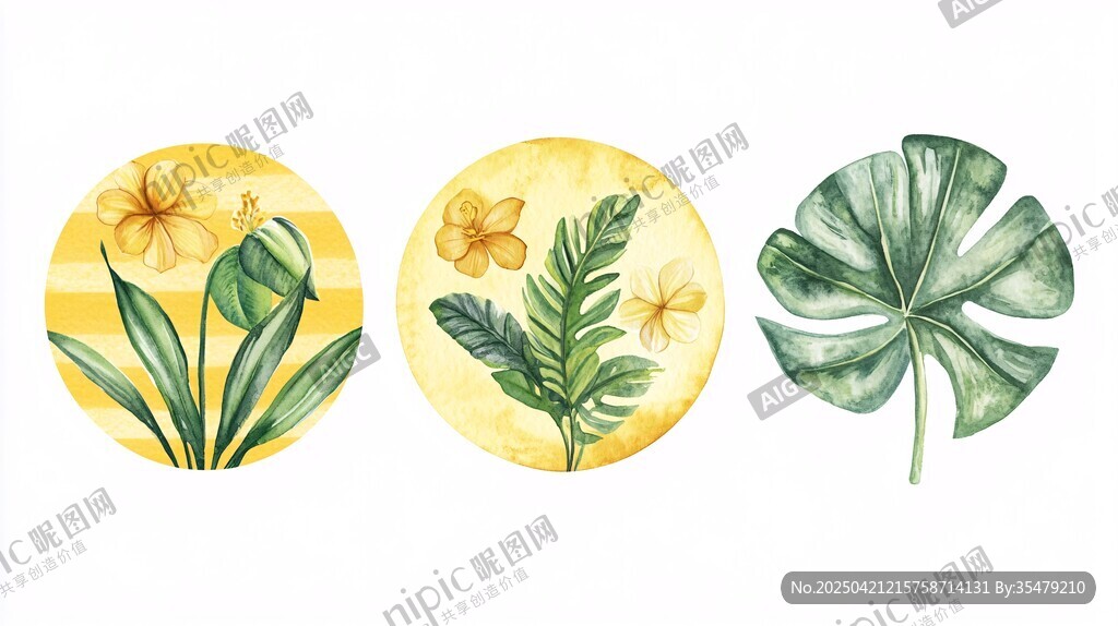 熱帶花卉植物水彩插畫