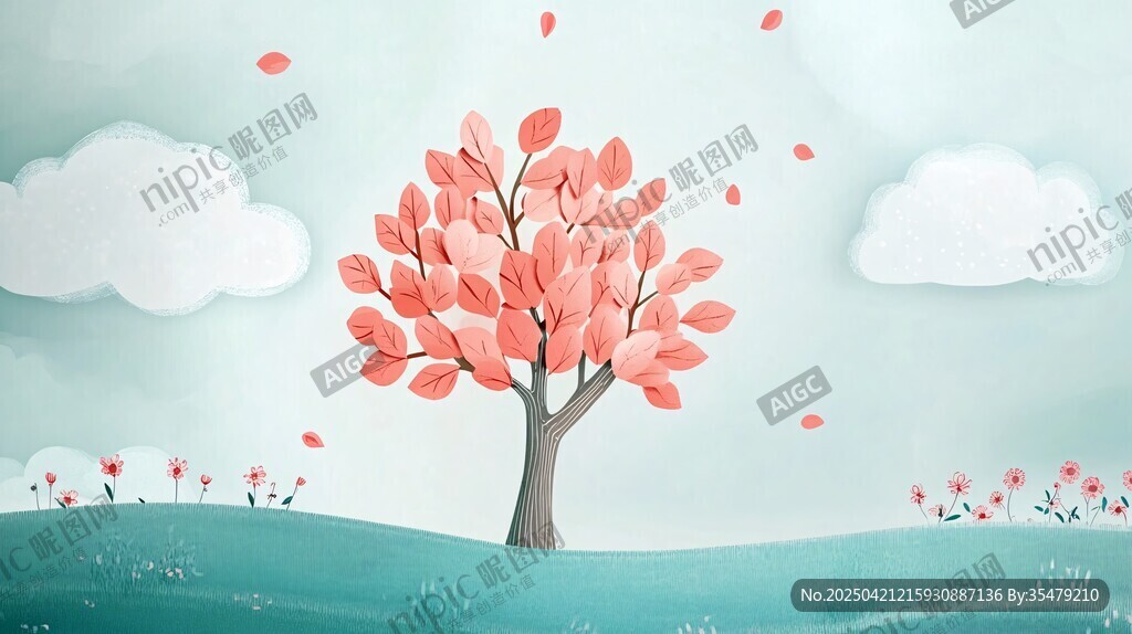 粉色樹木風景圖