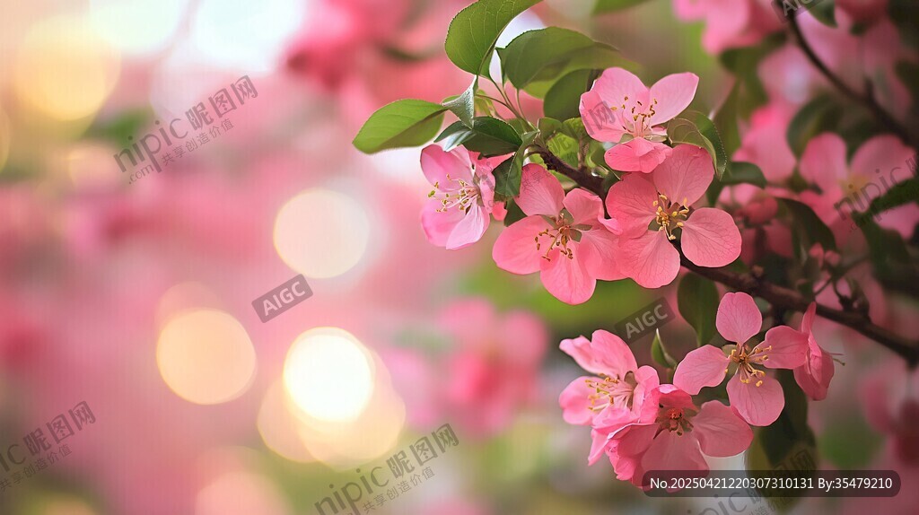 嬌艷粉花綻放枝頭