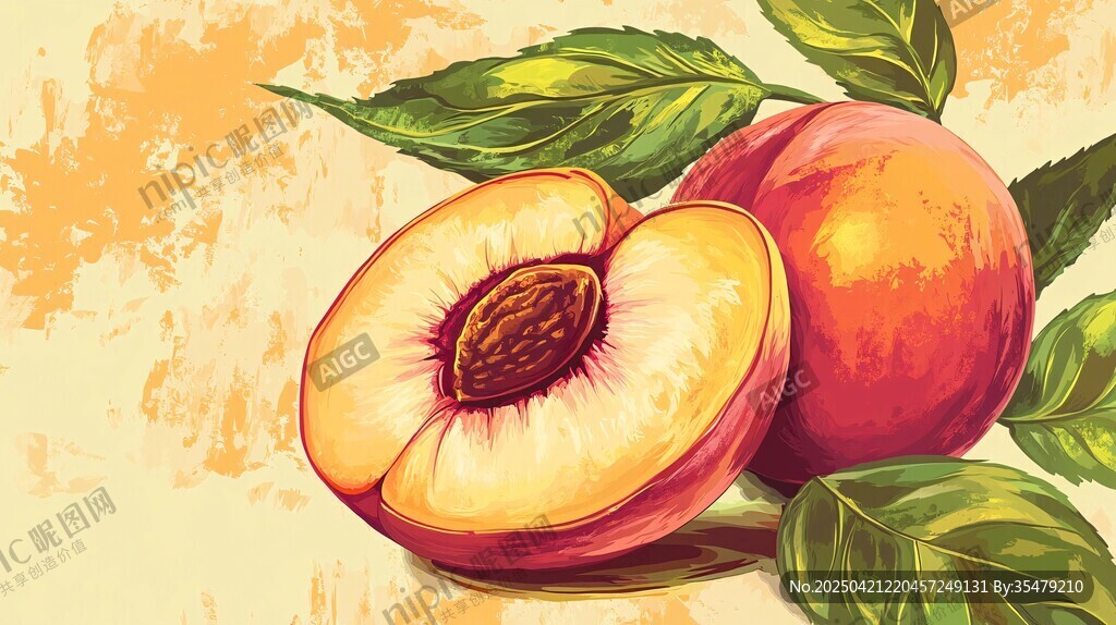 新鮮水蜜桃插畫