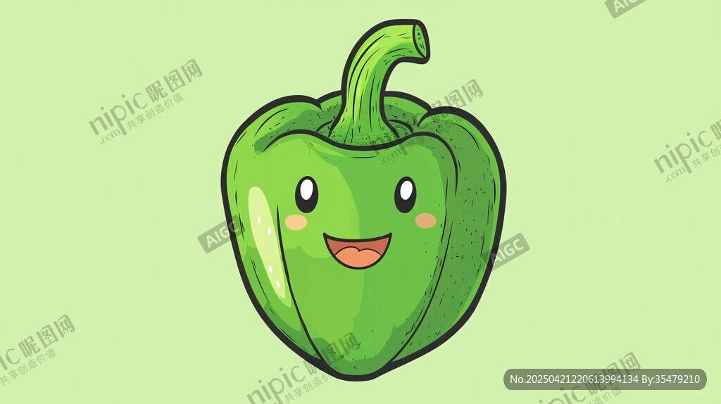 可愛笑臉青椒插畫