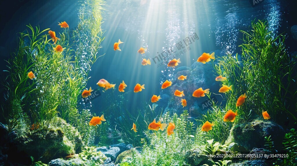 夢(mèng)幻水下金魚(yú)暢游景象