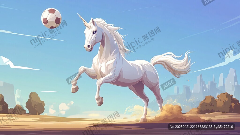 獨角獸踢足球奇幻場景