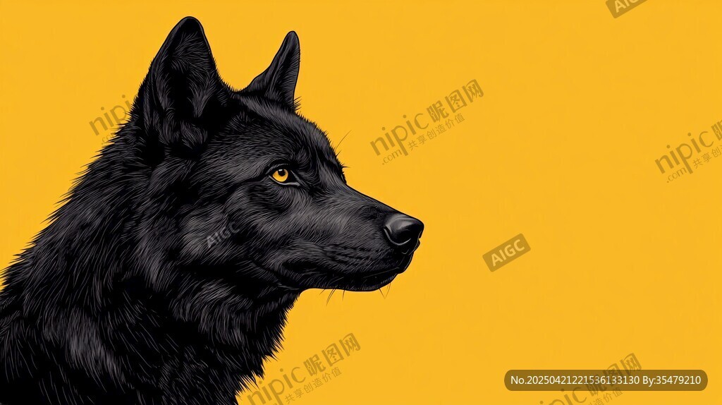 黑犬側影 背景明黃
