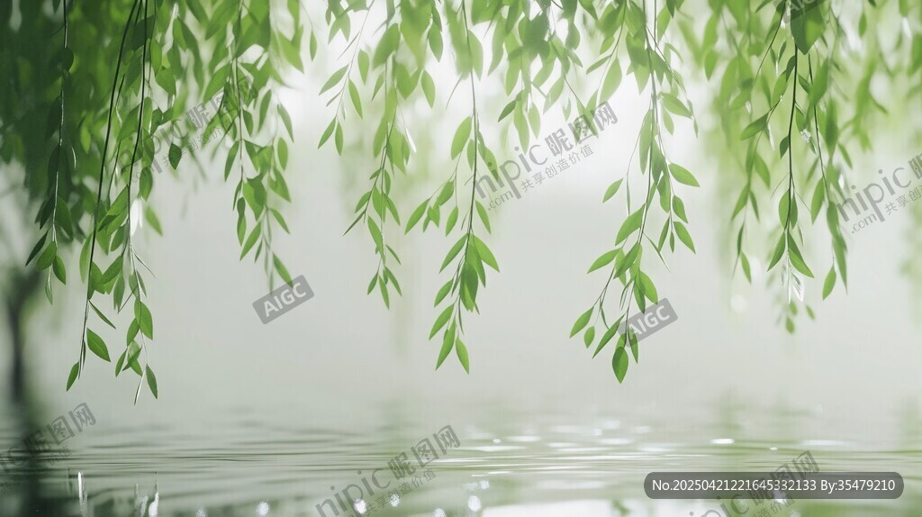 垂柳拂水 綠意盎然的景致