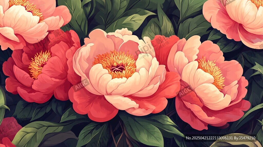 嬌艷牡丹花卉圖案展示