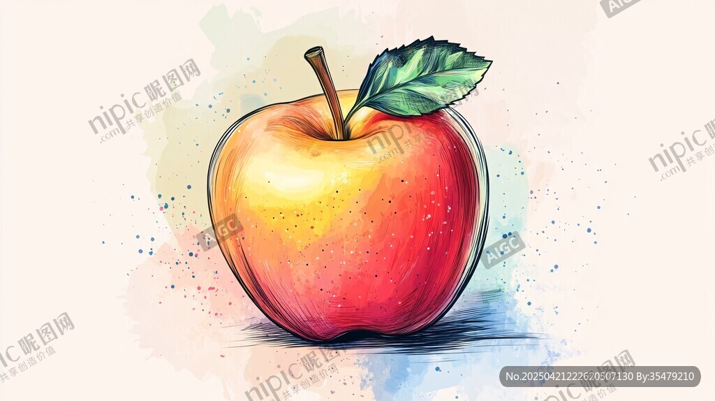 水彩風格紅蘋果插畫
