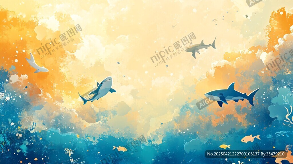 夢(mèng)幻海洋中的鯊魚遨游