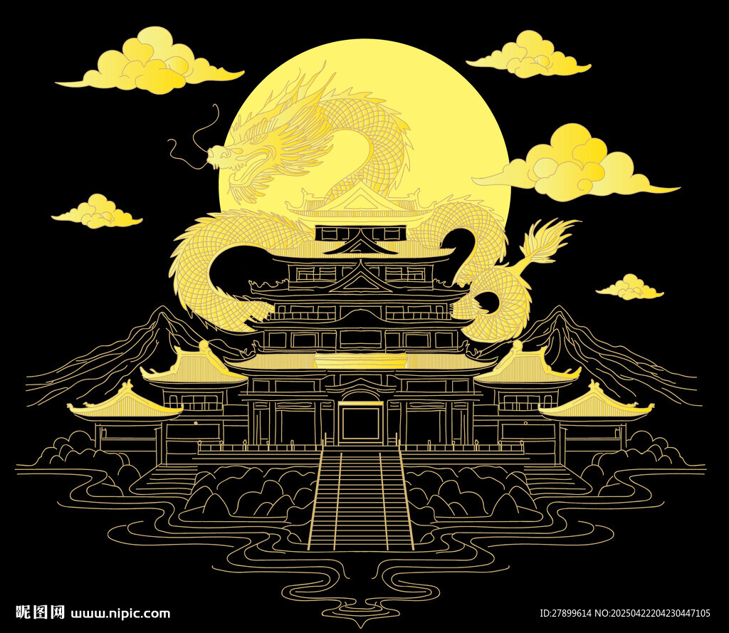 月夜下的中式古建筑景觀