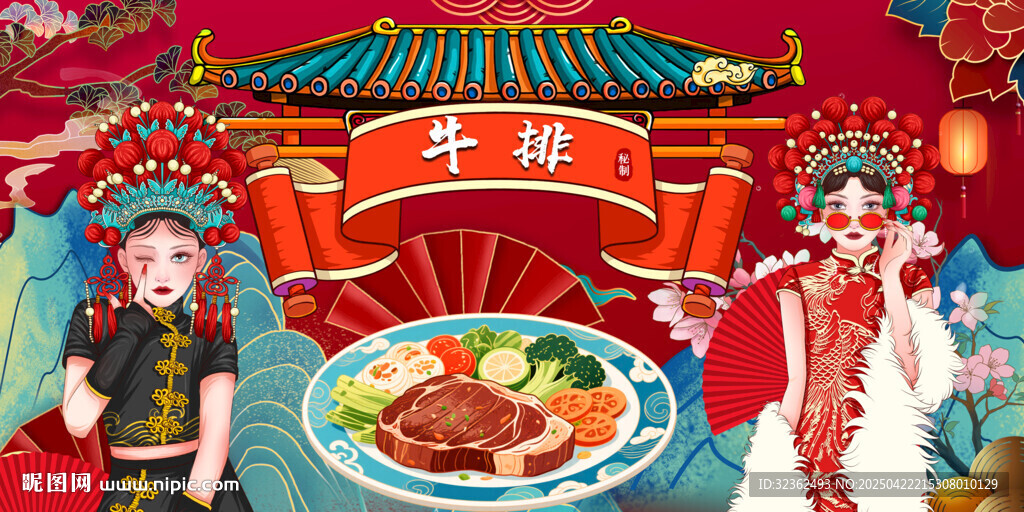 國潮牛排背景墻