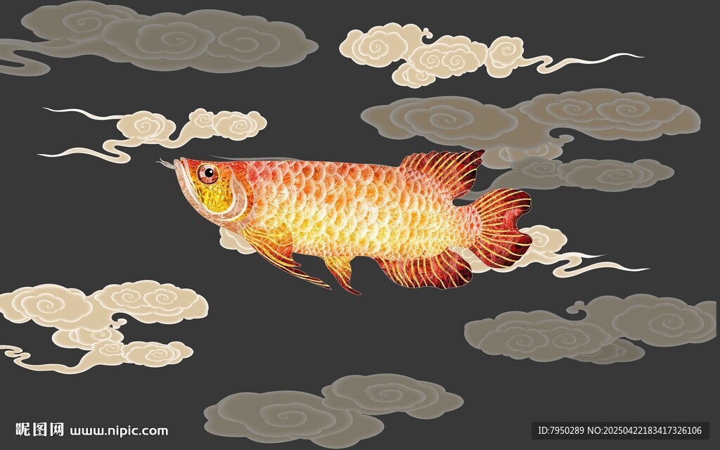 水墨風錦鯉金魚背景墻