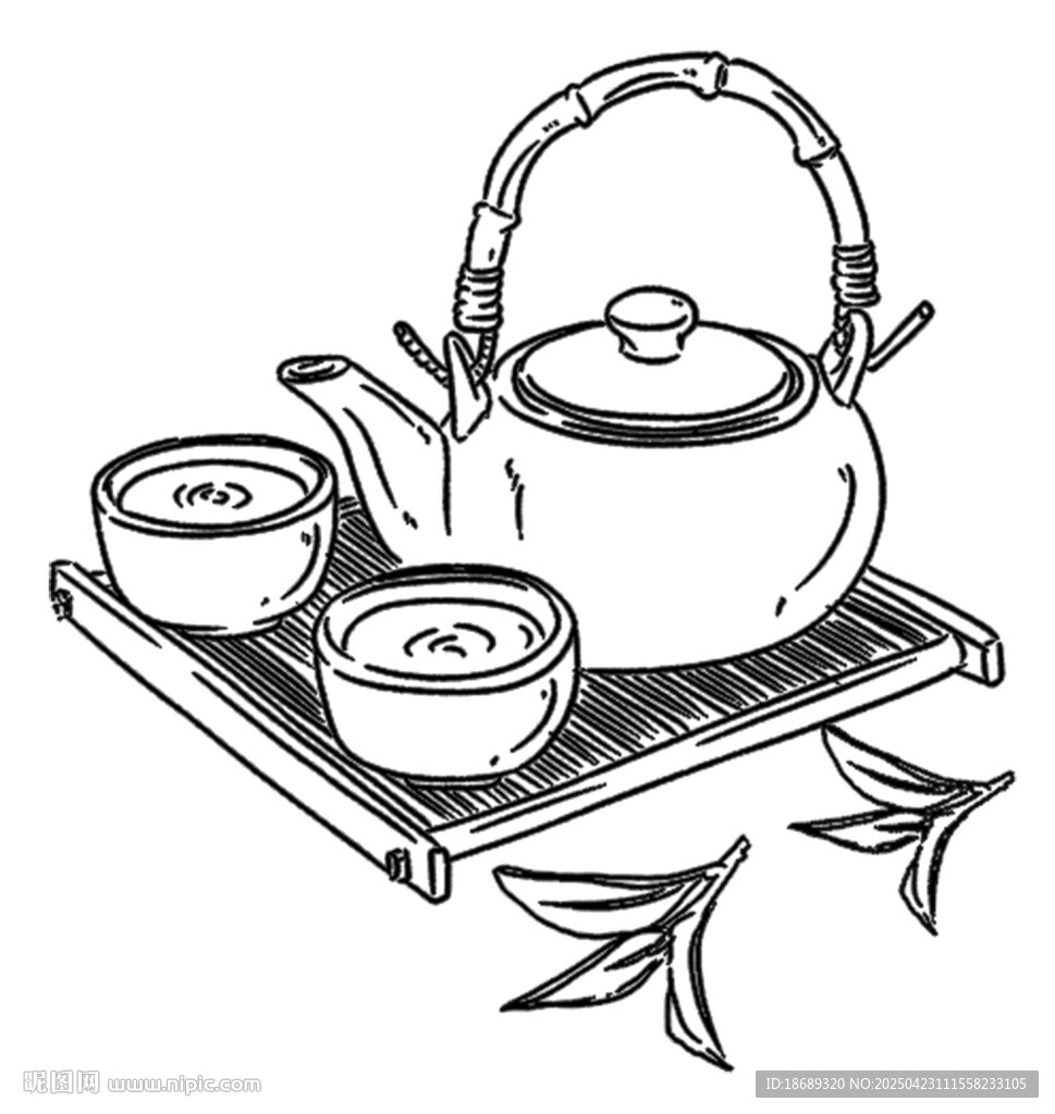 茶水壺線稿茶藝矢量文件插畫