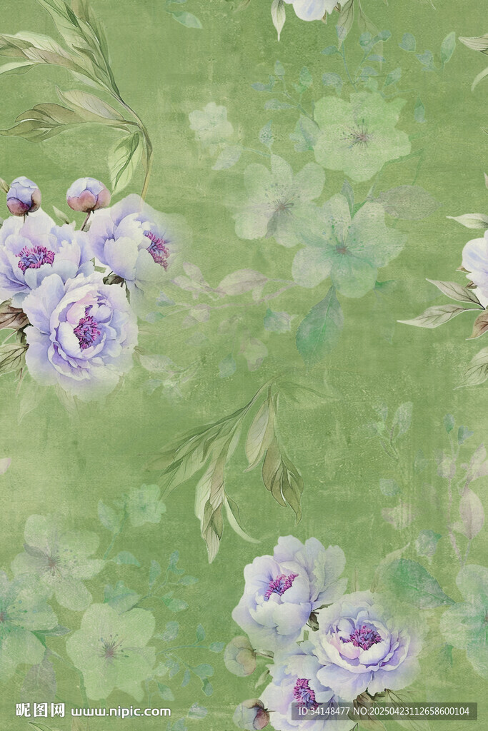 淡綠背景上的夢(mèng)幻紫色花卉