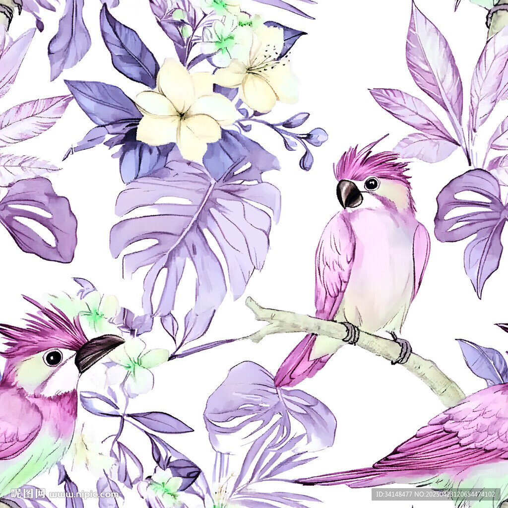 花鳥水彩圖案