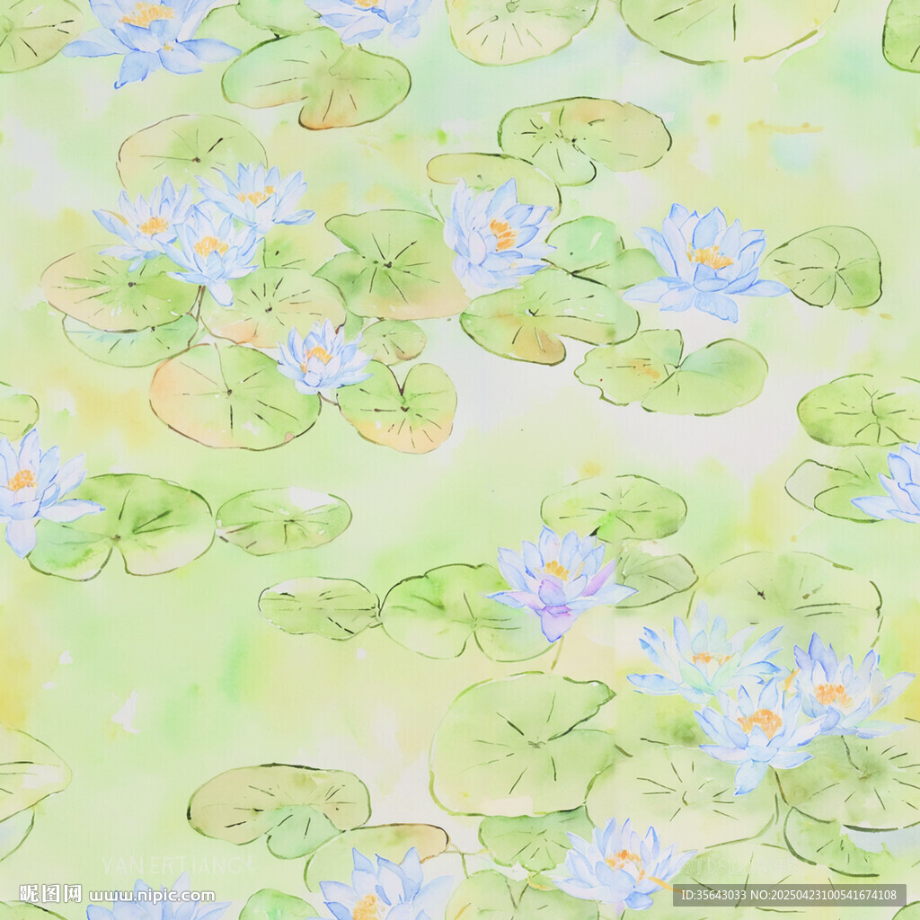 水彩風(fēng)睡蓮池塘美景
