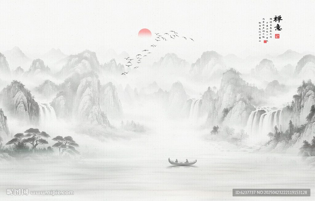 工筆國畫山水壁畫