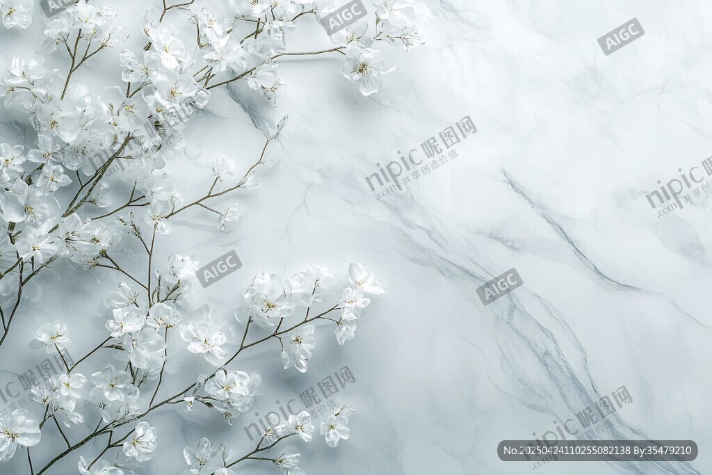 白花綴于大理石背景上