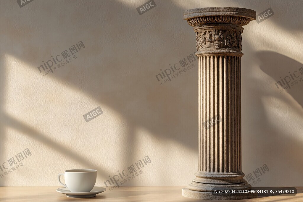古典柱與杯的靜謐場景