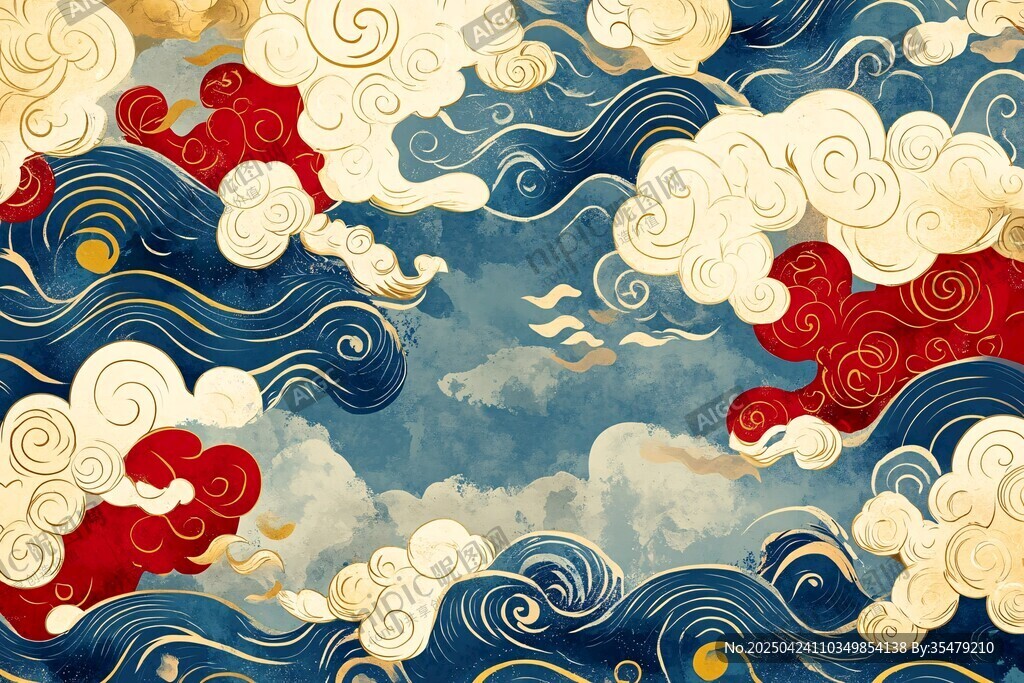 中式云海波浪復(fù)古風(fēng)圖案