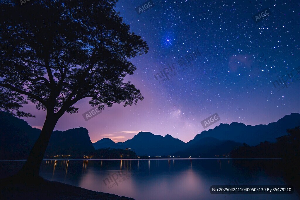 湖畔星空夜景下的靜謐之美