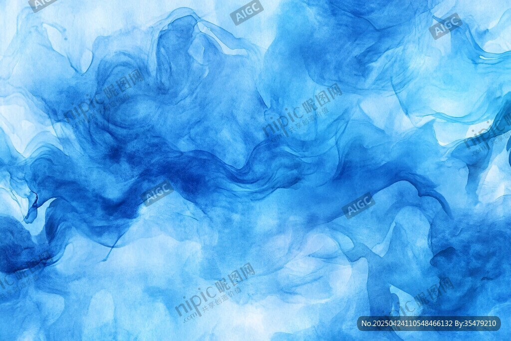 藍色夢幻水墨煙霧背景圖