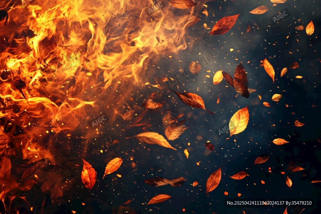 火焰與飄落秋葉的夢(mèng)幻景象
