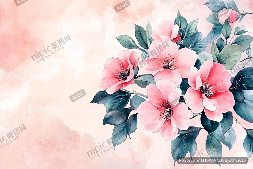 粉色花卉水彩畫背景圖