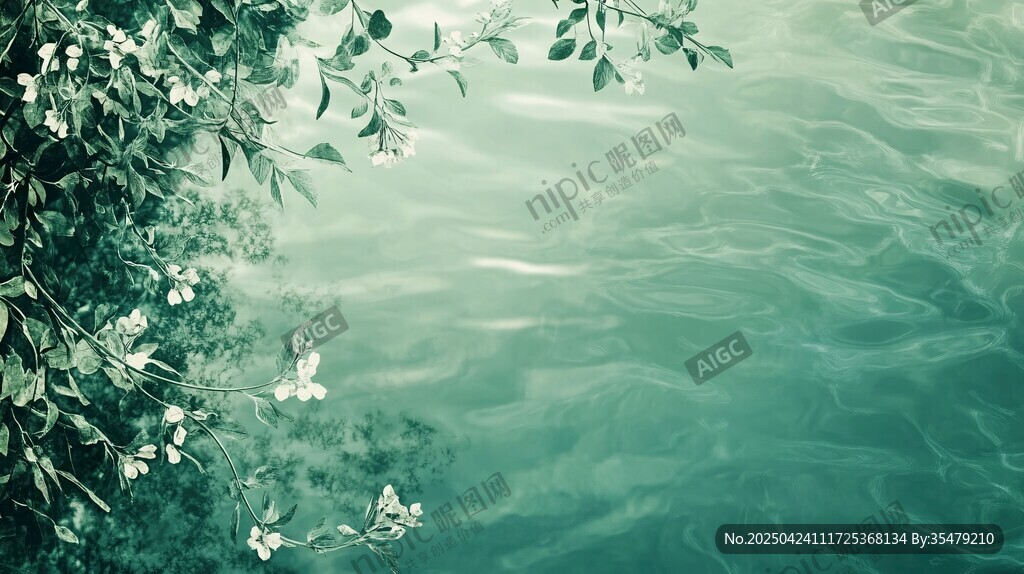 湖畔綠植與波光