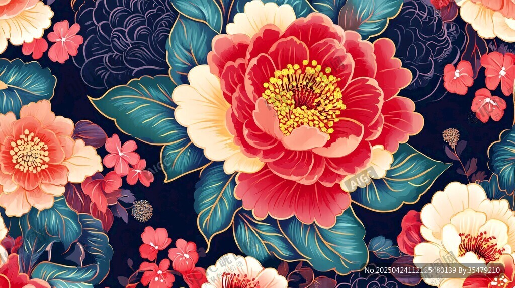 中式牡丹花卉圖案背景