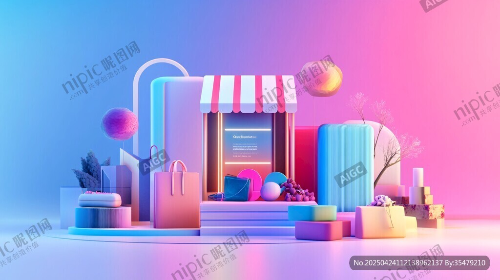 夢幻多彩的虛擬購物場景