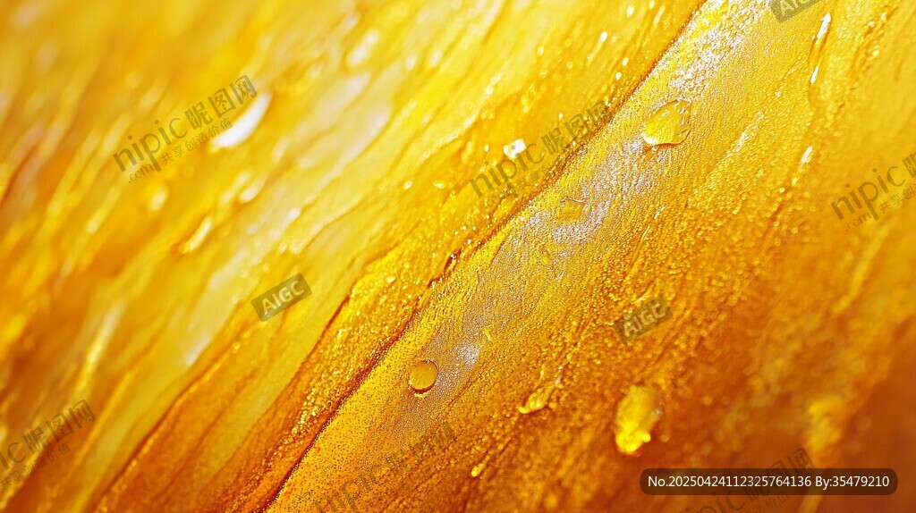 金黃葉片上的晶瑩水珠