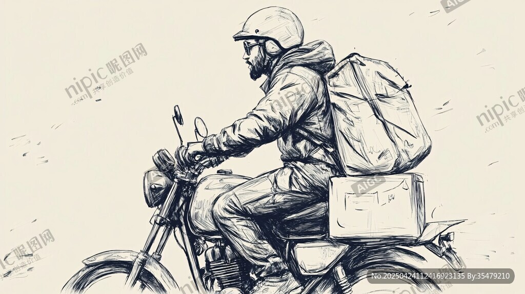 騎摩托的背包旅人