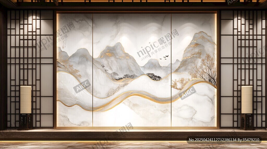 中式山水藝術(shù)背景墻