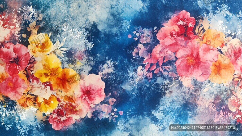 夢幻水彩花卉背景圖
