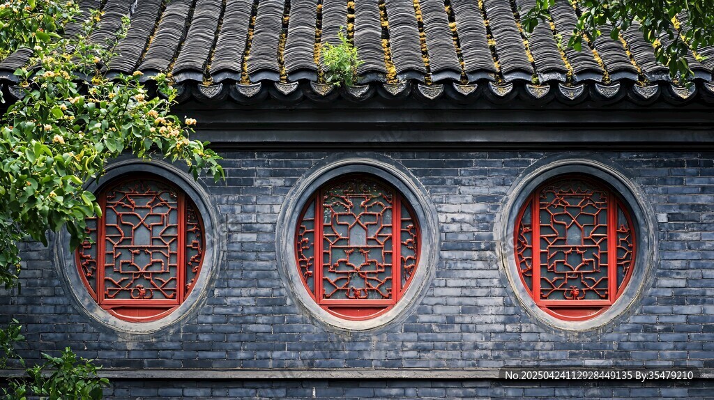 中式古建圓窗景致