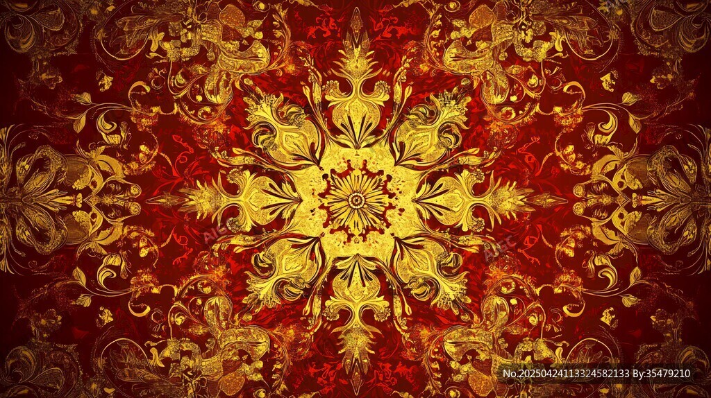 華麗紅金中式花紋圖案