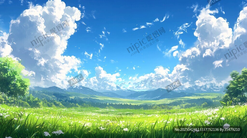 夢幻草原風光 藍天白云相伴