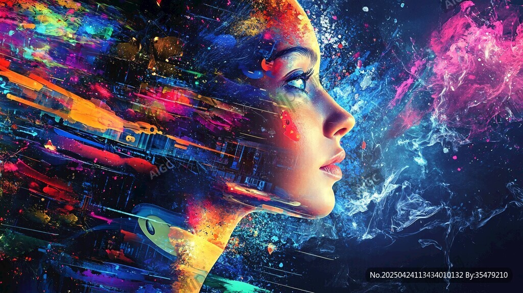 夢(mèng)幻色彩繪就的科幻女性側(cè)顏