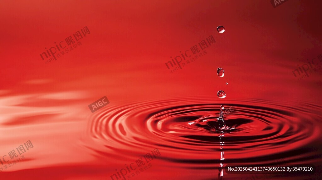紅色水滴入水波紋畫面