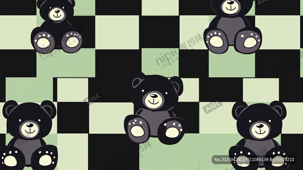 小熊棋盤格圖案背景圖