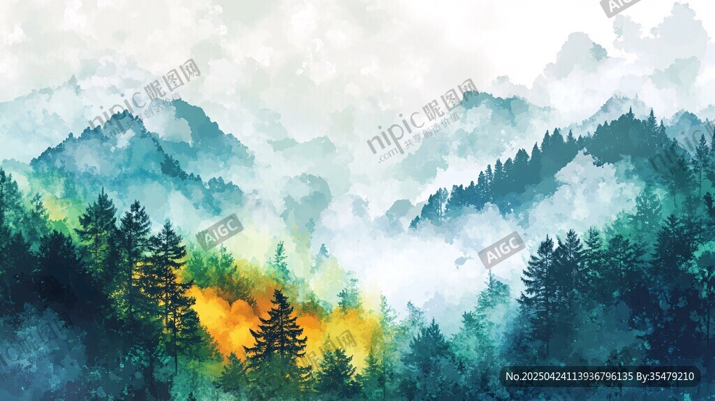 水墨山林間的夢(mèng)幻光影