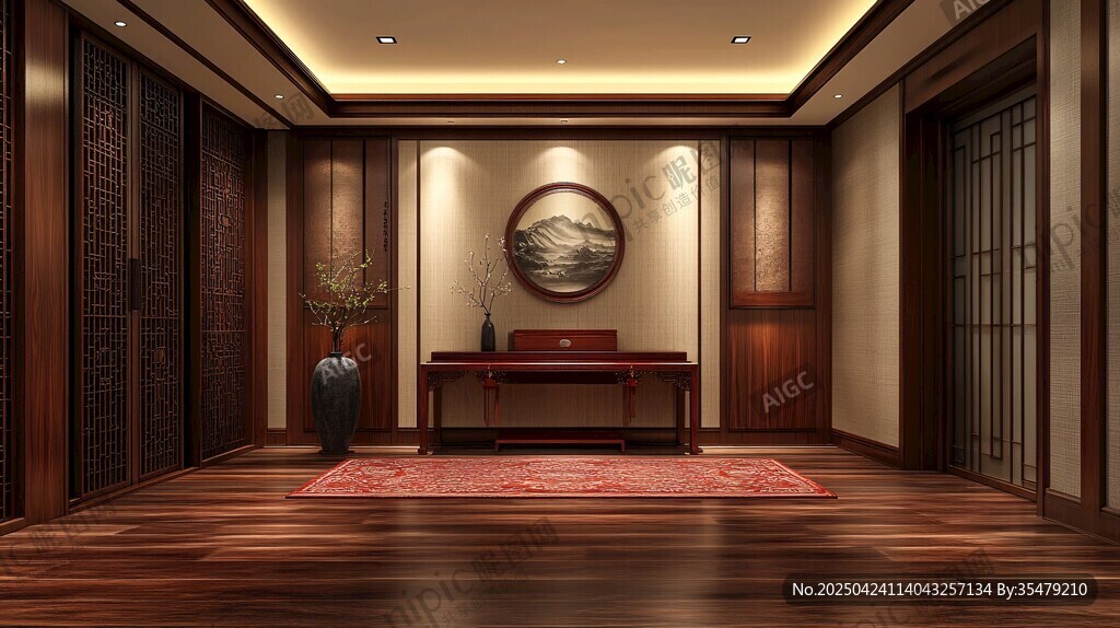中式典雅門廳室內(nèi)場景