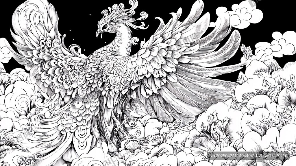 鳳凰展翅于云海間