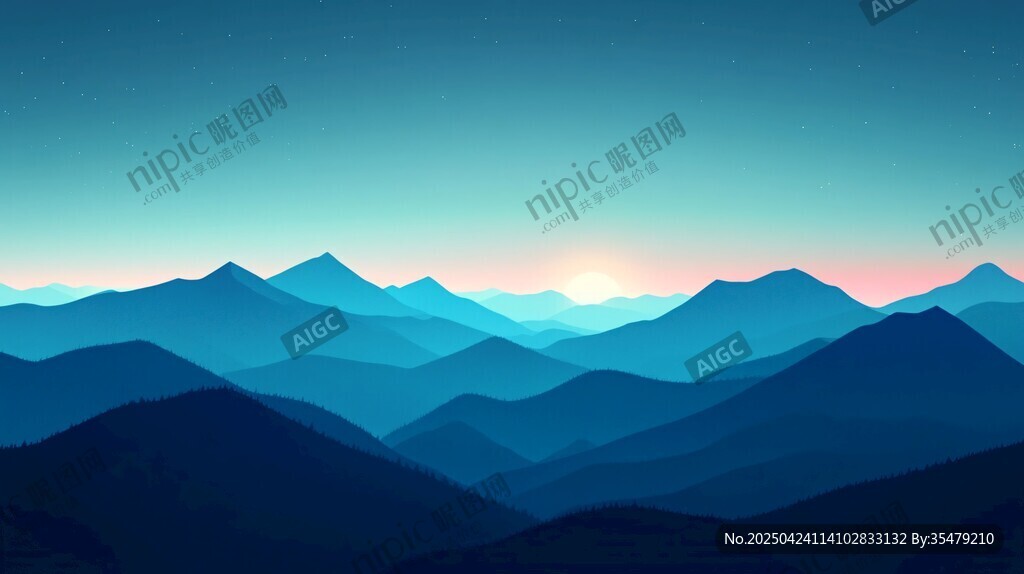 黃昏下的層疊山巒