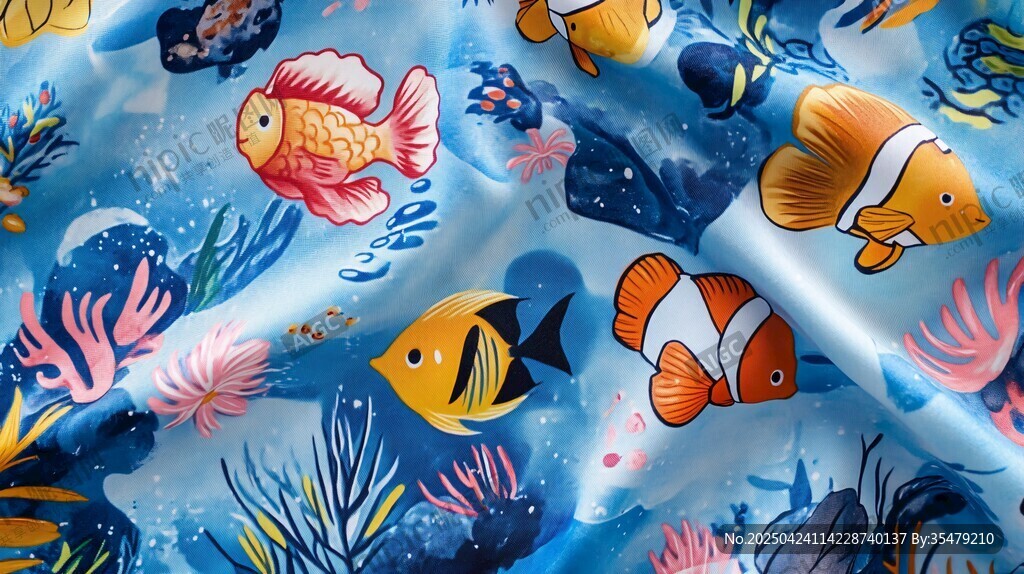 海洋風(fēng)卡通魚印花布料
