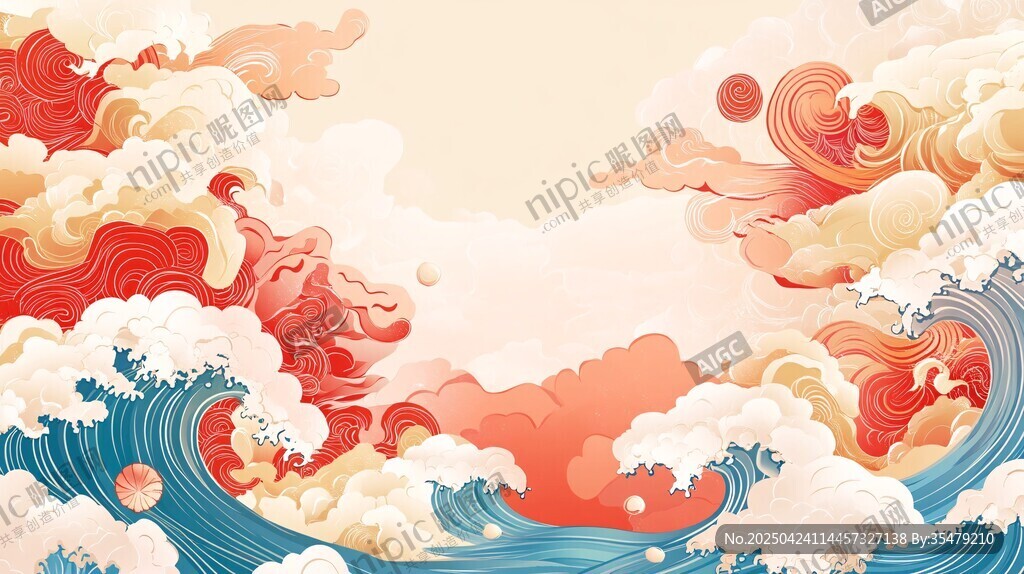 中式海浪云紋國風(fēng)背景圖